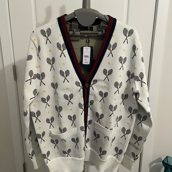 NWT Men’s Supima® Cotton Racquet Jacquard Pattern Cardigan (L) - Picture 1 of 7